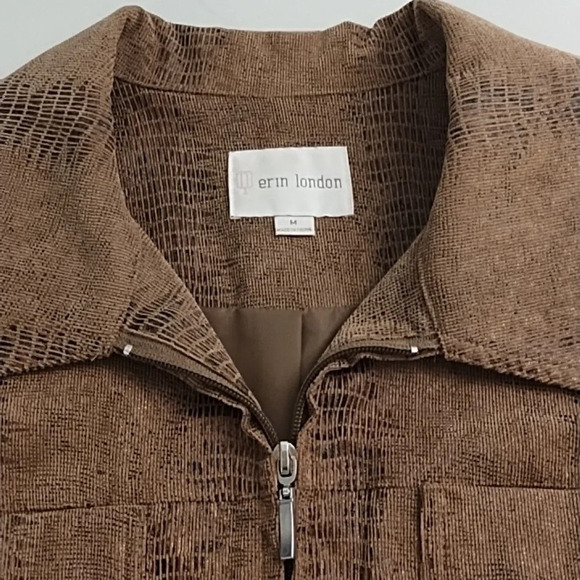 Erin London Zip Front, Very Fine Wale Corduroy Brown Snake Print, Bomber Jacket. - Picture 6 of 12